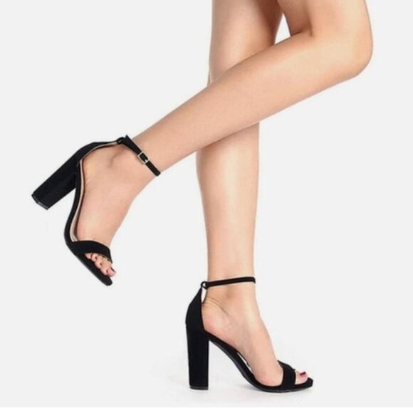 Dream Paris Black Faux Suede Block Heel Pumps Open Toe Ankle Strap Size 8.5 - Picture 1 of 6